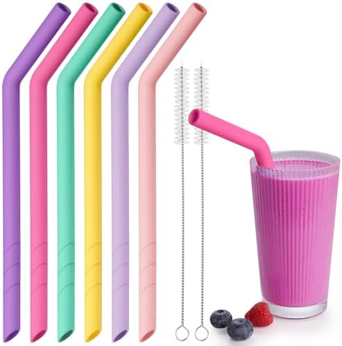 NiHome 6 PCS Extra Wide Reusable Bent Silicone Straws for Boba & Smoothies by NiHome