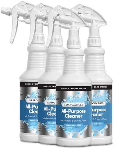 Clean Revolution SuperCharged All Purpose Cleaner Refill with Smart Probiotic + Enzyme Complex, Multi-Surface Kitchen Bathroom & Floor Cleaner, Fragrance Free, 32 Fl Oz (Pack of 4) by CleanRevolution