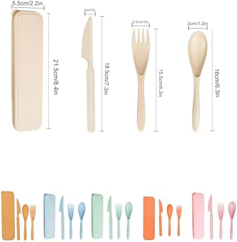 Wheat Straw Portable Cutlery Set 6pk Knife Fork Spoon with Storage Case - Image 3