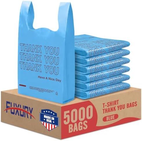Fuxury 5000 (5K) Count Blue Plastic Thank You Shopping T-shirt Bags by Fuxury