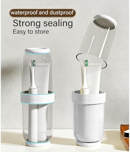 Breathable Toothbrush Travel Case, 2 in 1 Portable Travel Toothbrush Holder and Mouthwash Cup, Large Capacity Toothbrush Cup with Lid for School, Camping, Business Trip, Bathroom, Cruise (White) - Image 4