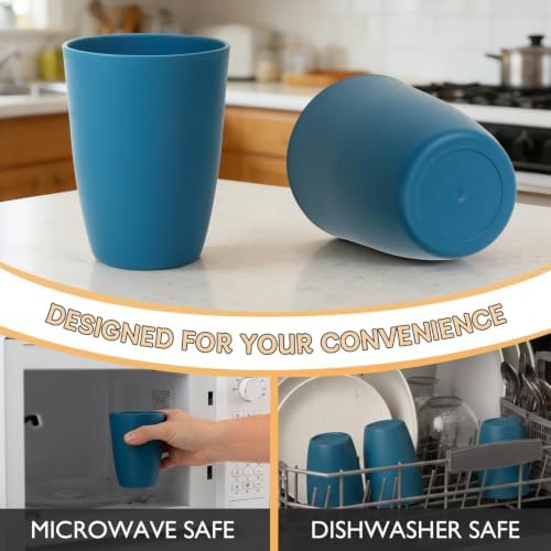 Wrova Wheat Straw Cups 6 PCS Good Alternative to Plastic Reusable Cups 12 oz Unbreakable Drinking Cup Reusable Dishwasher Safe Water Plastic Glasses Navy Blue - Image 6
