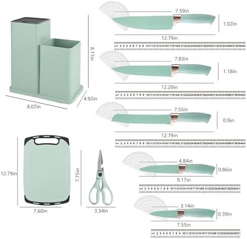 Cooking Utensils Set - 19 Piece Set with 11 Spatulas, 6 Sharp Knives, Silicone Utensils & Cutting Board (Green) - Image 6