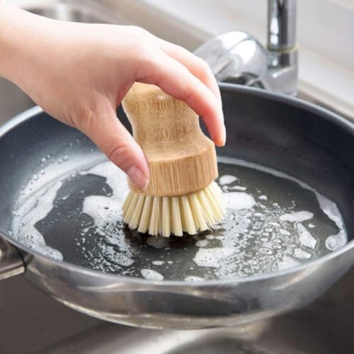 Kitchen Dish Brush Bamboo Cast Iron Pan Pot Scrubber 5 Pcs - Image 2