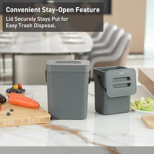 EKO Puro Mini Wall-Mounted Kitchen Trash Can with Lid, Food Waste Caddy, 1.32 Gall / 5L (Grey) - Image 2