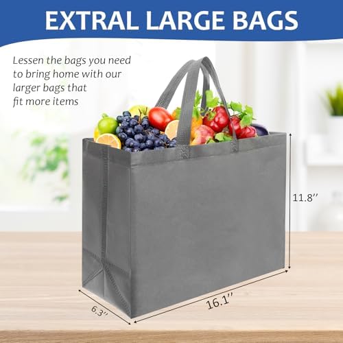 50 Pcs Reusable Tote Bag with Handles Bulk 16.1'' X 6.3'' X 11.8'' Extra Large Non Woven Grocery Shopping Bags for Boutiques Retail Store (Gray) - Image 4