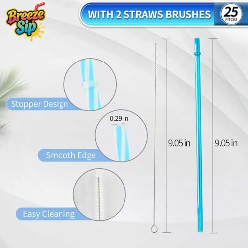 25 Pack 9.05" Plastic Reusable Replacement Drinking Straws - Image 3