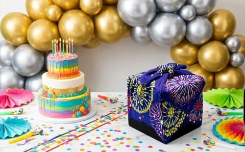Furoshiki Japanese Wrapping Cloth, Large Size 27.6x27.6 Inch, Reusable Gift Wrap, Eco-Friendly Fabric for Bento Bag, Wine Bottle, Table Decor Washable & Wrinkle Resistant (Fireworks, 27.6"x27.6") - Image 2