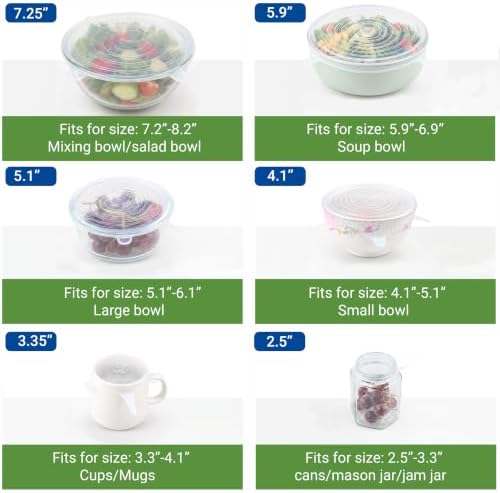 6pcs 5.9" Silicone Stretch Lids Reusable, Bowl Covers Food Storage for Home Container，Round Clear - Image 4
