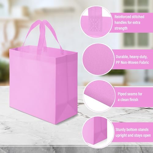 Reginary 50 Pcs Reusable Tote Bags Shopping Bags Non Woven, Pink - Image 5