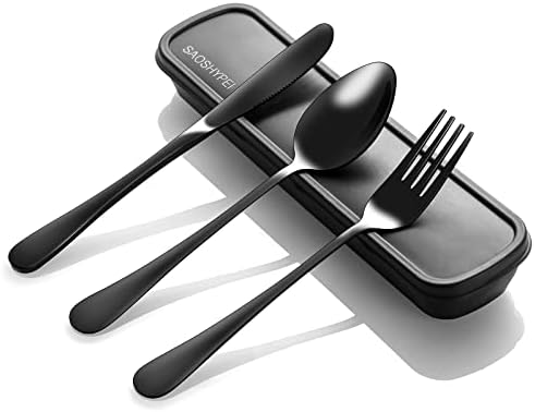 SAOSHYPEI Travel Utensils with Case, 4-Piece Stainless Steel Set, Black by SAOSHYPEI