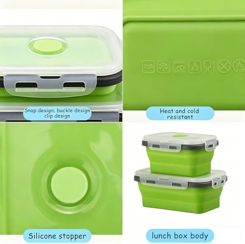 2 Pcs Collapsible Silicone Bowls with Lids, 500ml & 800ml Rectangular Foldable Food Storage Containers, Reusable Meal Prep Bowls, Microwave Freezer Safe, Ideal RV Camping Travel Accessories,Green - Image 7