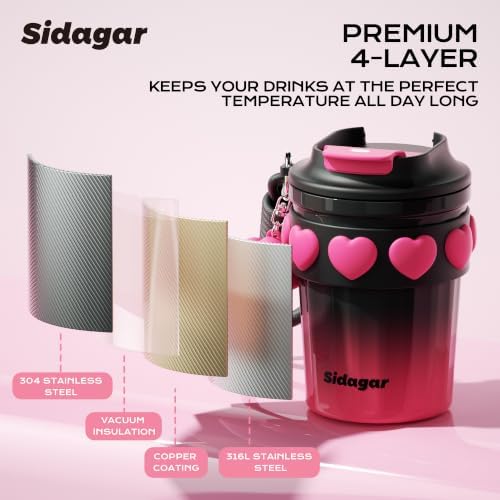 12 oz Insulated Coffee Tumbler with Lid, Cute Travel Mug, Black - Image 6