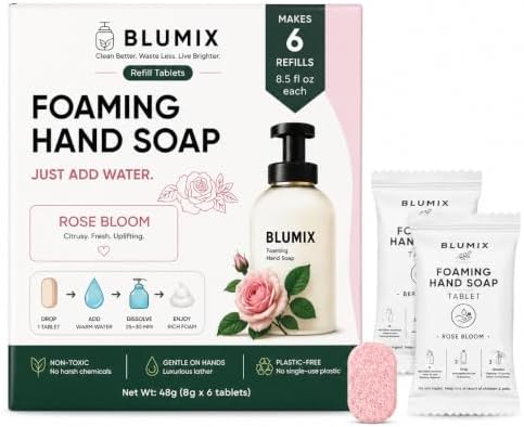Foaming Hand Soap Refill Tablets, Concentrated Hand Soap Tablets, Just Add Warm Water, For Reusable Foaming Soap Dispensers (6 Count, Rose, Refill Only) by Blumix