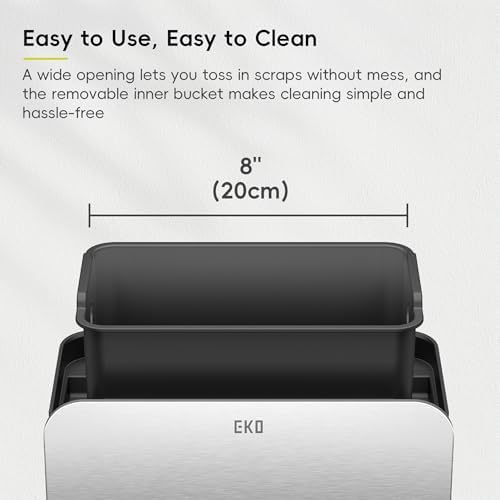 EKO Kitchen Compost Bin, 7L / 1.85 Gal Stainless Steel with Removable Inner Bucket and Deodorizer Compartment, 2-in-1 Countertop Compost Bin with Lid, Food Waste Caddy for Kitchen (MMT & Black Finish) - Image 6