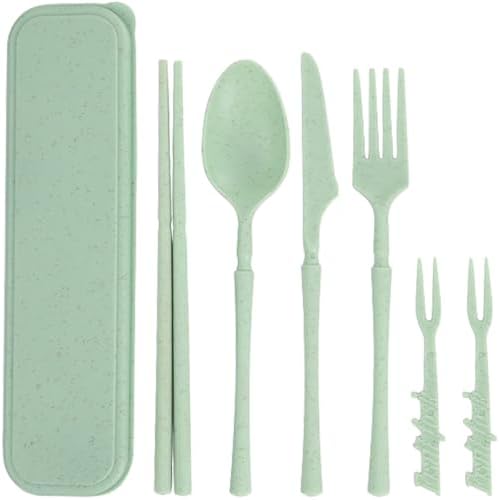 Reusable Travel Utensils with Case, Wheat Straw Fork Spoon Knife Chopsticks by Unknown