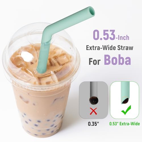 NiHome 6 PCS Extra Wide Reusable Bent Silicone Straws for Boba & Smoothies - Image 3