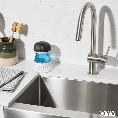 OYV Soap Dispensing Palm Brush, 1-Pack Dish Scrub Brush, Black/Clear/White - Image 4