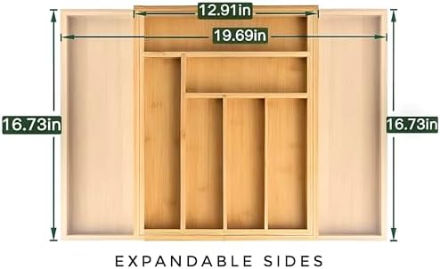 Bamboo Drawer Organizer, Expandable 8-Slot Silverware & Utensil Tray for Kitchen Drawers, Fits 13–19.5 Inch Drawers, Deep Compartments, Durable & Eco-Friendly Natural Bamboo - Image 6
