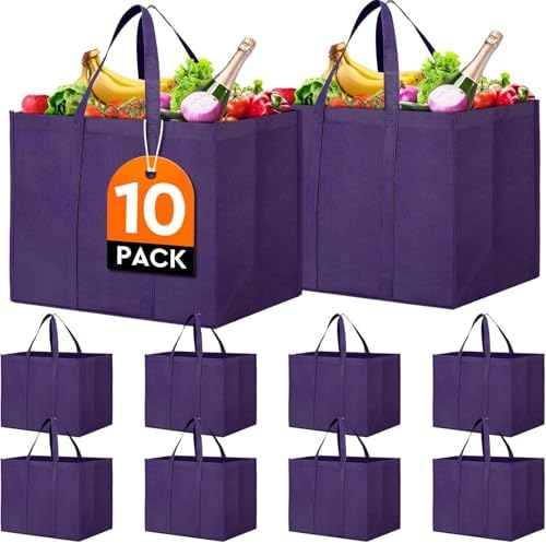 Reusable Grocery Shopping Bags 10 Pack Large Foldable Tote Bags Bulk by WiseLife