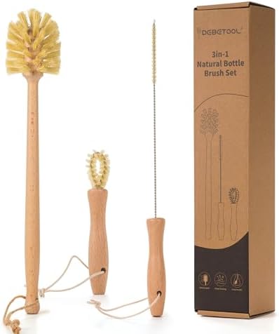 DEBETOOL 3-in-1 Natural Bottle Brush Set, 13.7 Inch Wooden Long Handle by DEBETOOL