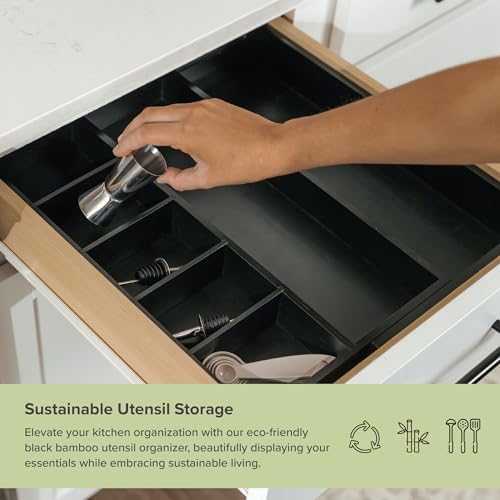KitchenEdge Utensil & Junk Drawer Organizer, 10.5-19 in, Black Bamboo - Image 5