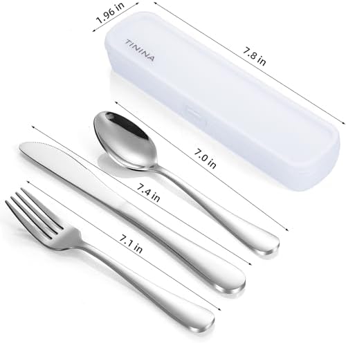 Travel Utensils with Case, 4-Piece Stainless Steel Portable Cutlery Set, Reinforced Case with Buckle Design, Lunch Box for Camping Work School, Include Fork Spoon Knife, Dishwasher Safe, Silver - Image 5