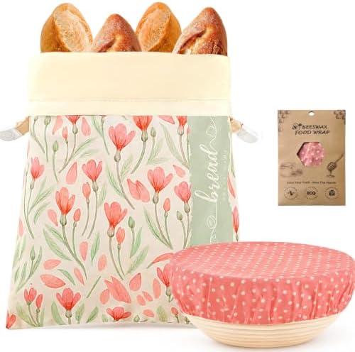 Beeswax Bread Bag and Bowl Cover Set, Reusable Beeswax Bread Bag for Sourdough and Homemade Bread, Natural Lined Cotton Bowl Cover for Dough Proofing, Perfect for Baking and Storage by Holismo