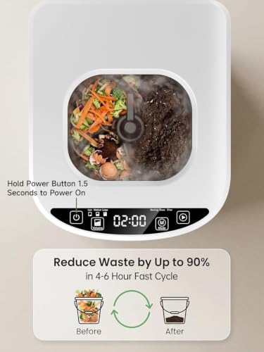 4.2L Electric Composter for Indoor Kitchen, Smart Food Waste Recycler, Turns Garbage to Compost in 4-6 Hours, Odorless Countertop Disposal with 900ML Carbon Filter & Self-Cleaning, White - Image 2