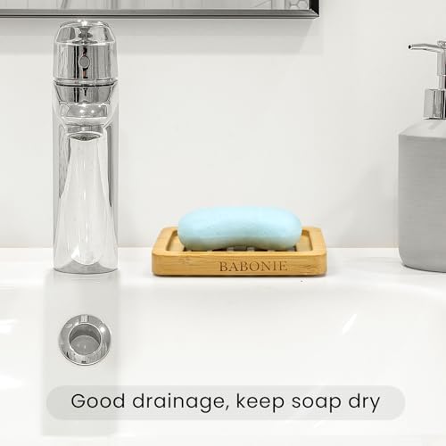 2 Pack FSC Bamboo Soap Dish, Slotted Self-Draining Bar Soap Holder - Image 4