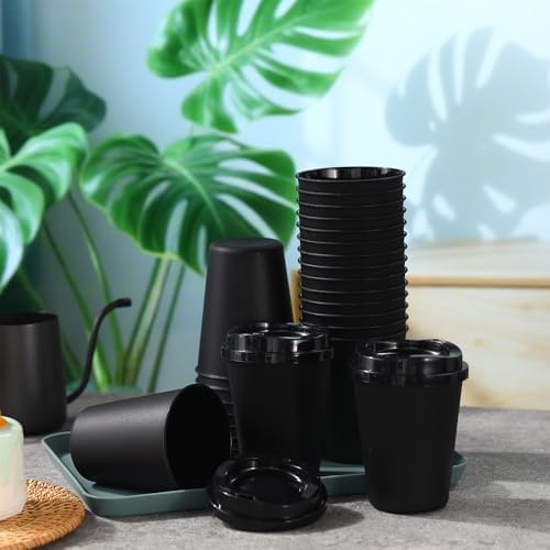 Honeydak 45 Pack 12 oz Reusable Coffee Cups with Lids Portable Tea Cups Reusable Hot Coffee Mugs Tumblers Bulk Plastic Tumblers Travel Drinks Mugs for Hot and Cold Drinks(Black) - Image 3