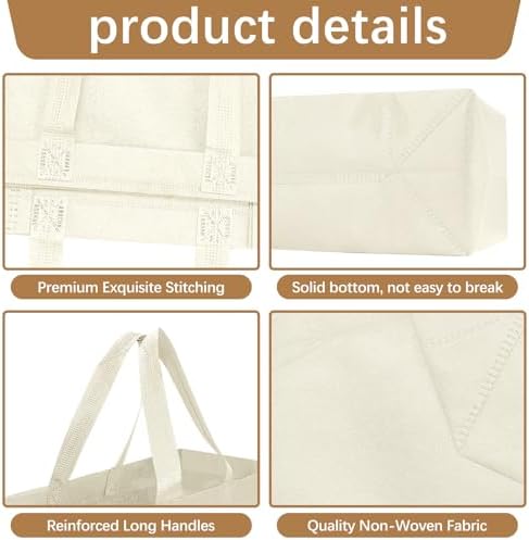 Reusable Grocery Bags 12.6 * 6.3 * 11.8 in - Non Woven Totes Bag with Reinforced Handles, Shopping Bags Bulk - Image 3