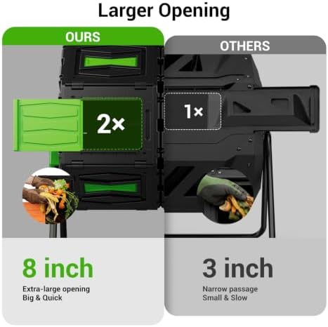 Compost Tumbler, Easy Assemble & Efficient Outdoor Compost Bin, 45 Gallon/170 Liter Large Dual Chamber Rotating Composter for Garden, Kitchen, and Yard Waste, Green Door - Image 3