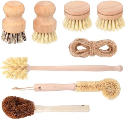 8 Pcs Bamboo Dish Brush Dish Washing Scrub Bottle Brushes Wooden Palm Pot Brush Cleaning Scrubbers with Natural Sisal Bristles Long Handle for Pots Pans, Vegetables, Household Cleaning by MAQUITA