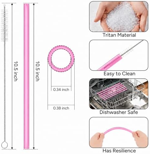 Replacement Straws Compatible with 30 oz Stanley Quencher Tumbler, 10.5 Inch Clear Reusable Straws, Drinking Cup Accessories, Dark Pink-6 Pack - Image 2