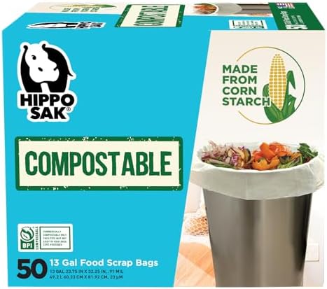 Hippo Sak - 13 Gallon Tall Kitchen Compostable Bags - Leak Proof Bags (50 Count) by HippoSak