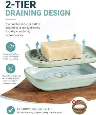 Miamolo Soap Dish for Shower with Drainage 2-Tier Bar Soap Holder Mess-Free - Image 3