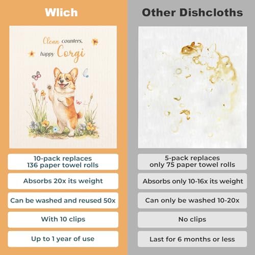 wlich 10 Pack Swedish Dishcloths, Reusable Kitchen Towels with Clips, Dog - Image 4