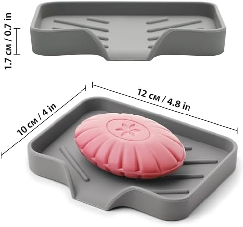Silicone Soap Bar Holder: Premium Gray Self-Draining Soap Dish - Elegant Shower & Bathroom Solution - Image 2