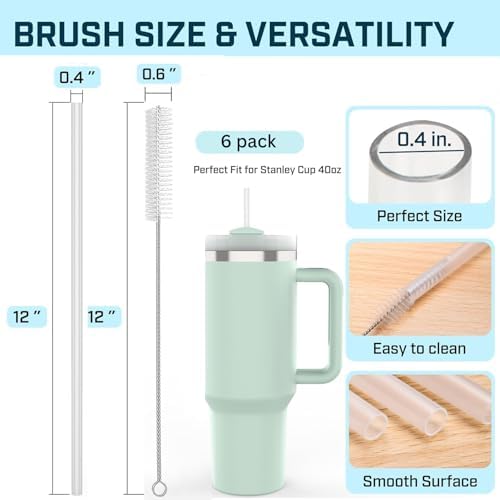 6 Pack Stanley Straws for 40 oz Tumbler - Stanley Replacement Straw with 2 Cleaning Brushes, Reusable BPA-Free Plastic, 40 oz Tumbler Accessories - Image 2