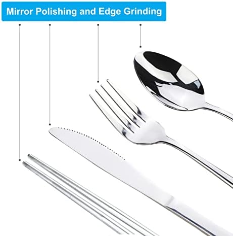 10PCS Portable Silverware Set with Case, Lengnoyp Travel Camping Utensils Set, Premium Stainless Steel Travel Cutlery Set, Reusable Safe Flatware Sets for Lunch Box/Workplace/Students, Silver - Image 5