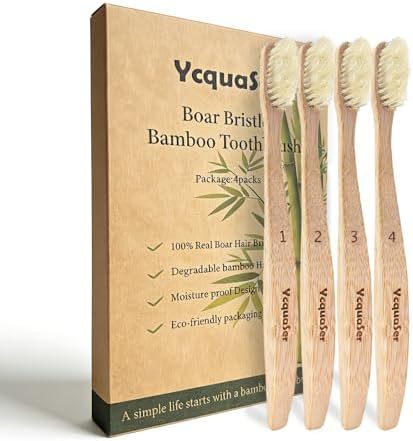 Premium Boar Bristle Bamboo Toothbrush (4 Pack) | 100% Plastic & Nylon Free | Gentle Deep Clean | Compostable Eco Friendly Zero Waste by Unknown