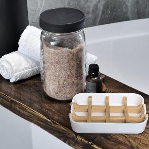 Aoheuo Modern Bamboo Fiber soap Holder and soap Dish Combination (Removable),5.12 Long by 3 Wide, 0.98 inches high, Used in Kitchens, bathrooms, and bar Sinks (White,Gray,Off White) - Image 4