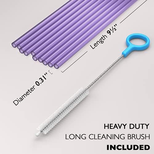 Fiesta First 10 Long Reusable Hard Purple Plastic Drinking Straws, Medium Width + Sturdy Cleaning Brush - for Tumblers, Mason Jars, Smoothies and Milkshakes - Dishwasher Safe BPA Free - Image 2