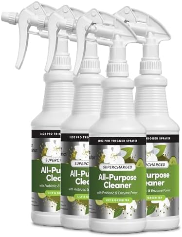Clean Revolution SuperCharged All Purpose Cleaner Refill with Smart Probiotic + Enzyme Complex, Multi-Surface Kitchen Bathroom & Floor Cleaner, Lily & Green Tea, 32 Fl Oz (Pack of 4) by CleanRevolution
