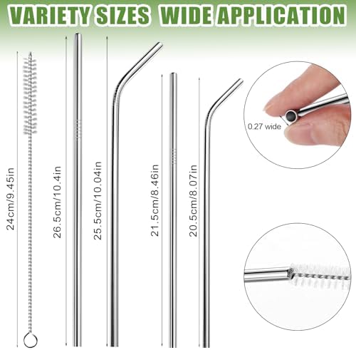 Lazycorner 16 Pcs Metal Straw Reusable 8.5" 10.5" 6mm Stainless Steel Straws for Tumblers 20oz-32oz, Silver Drinking Straws with Silicone Tips, 4 Straw Cleaner Brush, 1 Travel Case - Image 2