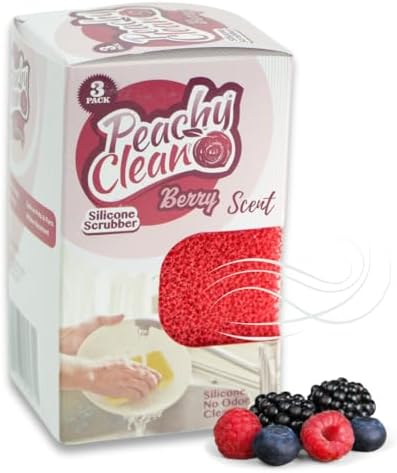 Peachy Clean Silicone Dish Sponge Scrubbers, Fresh Berry Scent, Non-Scratch, Odor-Resistant, Durable Dish Sponges for Kitchen 3pk - Image 2