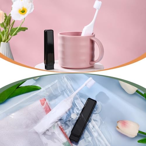 Patelai 2 Pcs Travel Toothbrush Mini Foldable with Case,Black White - Image 6