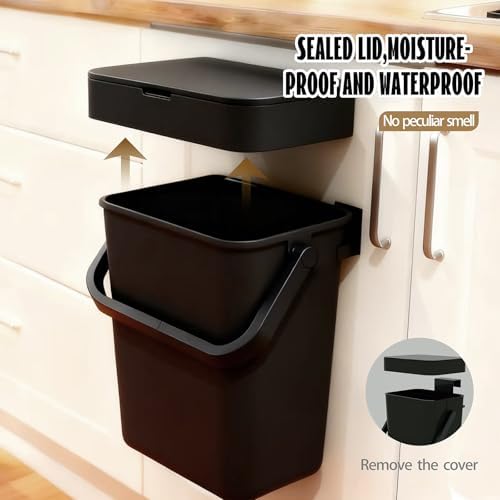 Compost Bin Kitchen, for use on Countertops or Under Sinks, Hanging Trash Can with Lid, Mountable Indoor Compost Bucket, for Cupboard/Bathroom/Bedroom/Office/Camping (Black 0.8 Gallon/3L) - Image 5