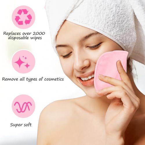 VitalCozy 10 Pack Makeup Remover Cloths, Makeup Remover Towels Reusable Face Cloth Eraser for Washing Face Microfiber Washcloth for Women Cleansing Just Water with Mesh Bag(Pink Colors) - Image 4